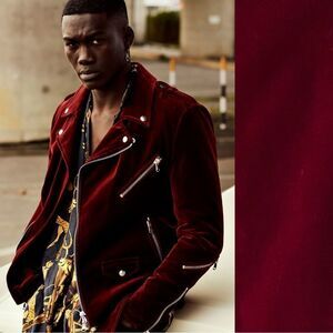 NWT Route Des Garden Luxury Velvet Red Wine Shirt Jacket Biker Size L